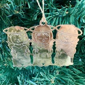 Vintage Gloria Dutchin 1998 Gold Tone Brass 3 Angels Christmas Ornament Holiday